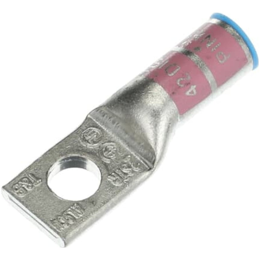 Compression Lugs, Tin-Plated, Aluminum, Pink, 2.09 in., 3/8 in. Stud, 2 AWG