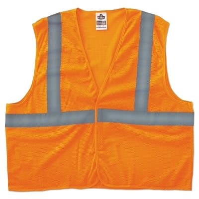GloWear Safety Vest, 8205HL, Mesh, Class 2, Type R, 2 in Reflective Tape, Hook and Loop, 2X-Large/3X-Large, Orange