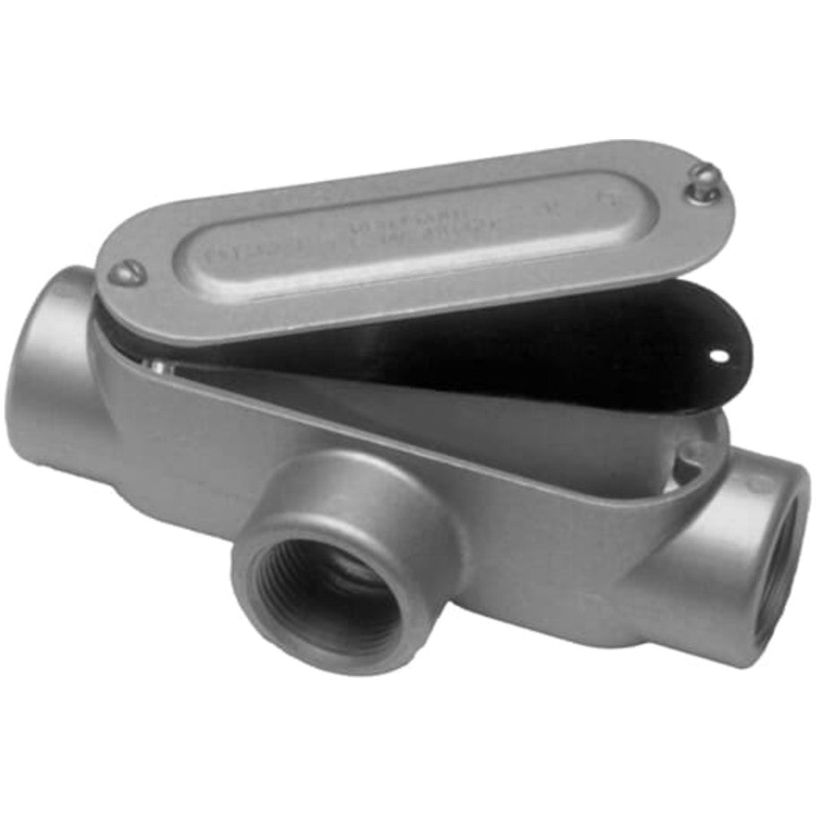 Conduit Outlet Body, Type T, Threaded, Aluminum, 1-1/2 in., Series A Conduit Body, Red Dot, Hub Size 1-1/2 in., 7-1/4 in L