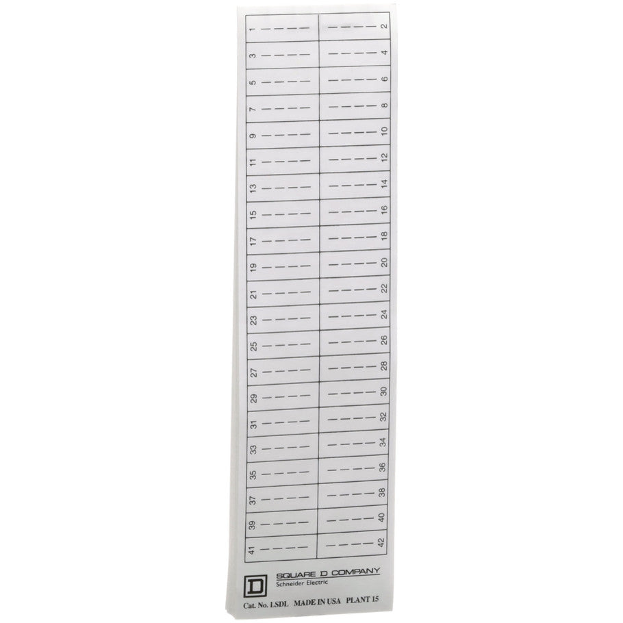 QO Load Center Cover Replacement Directory Labels, Numbered (1 thru 42), Black on White