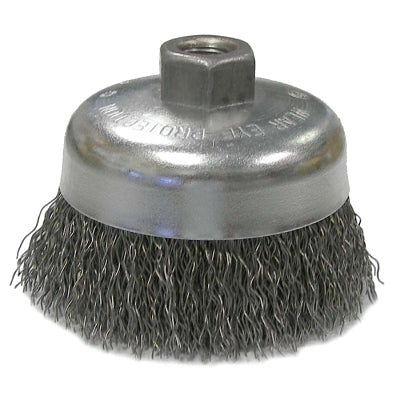 Crimped Wire Cup Brushes, 4 in Dia., 0.02 in Carbon Steel Wire