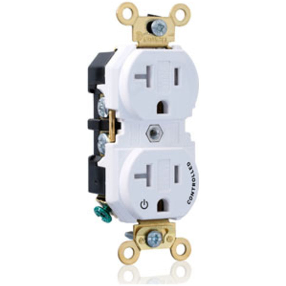 Straight Blade Duplex Receptacle, Tamper-Resistant, Hot Terminal Split, 1 Plug Controlled, 20A, 125V, 2P3W, NEMA 5-20R, White