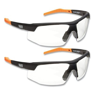 Professional Safety Glass, Clear, Polycarbonate, Black/Orange Semi-Frame, 2 Pack