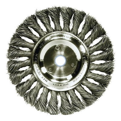 Standard Twist Knot Wire Wheel, 6 in D x 1/2 in W, .014 in Steel Wire, 9,000 rpm