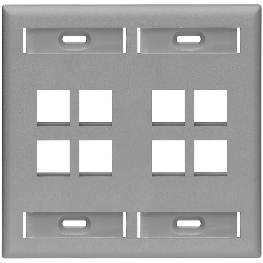Dual-Gang QUICKPORT Wallplate with ID Windows, 8-Port, Gray