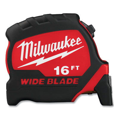 Wide Blade Tape Measure, 16 ft, SAE, Red/Black