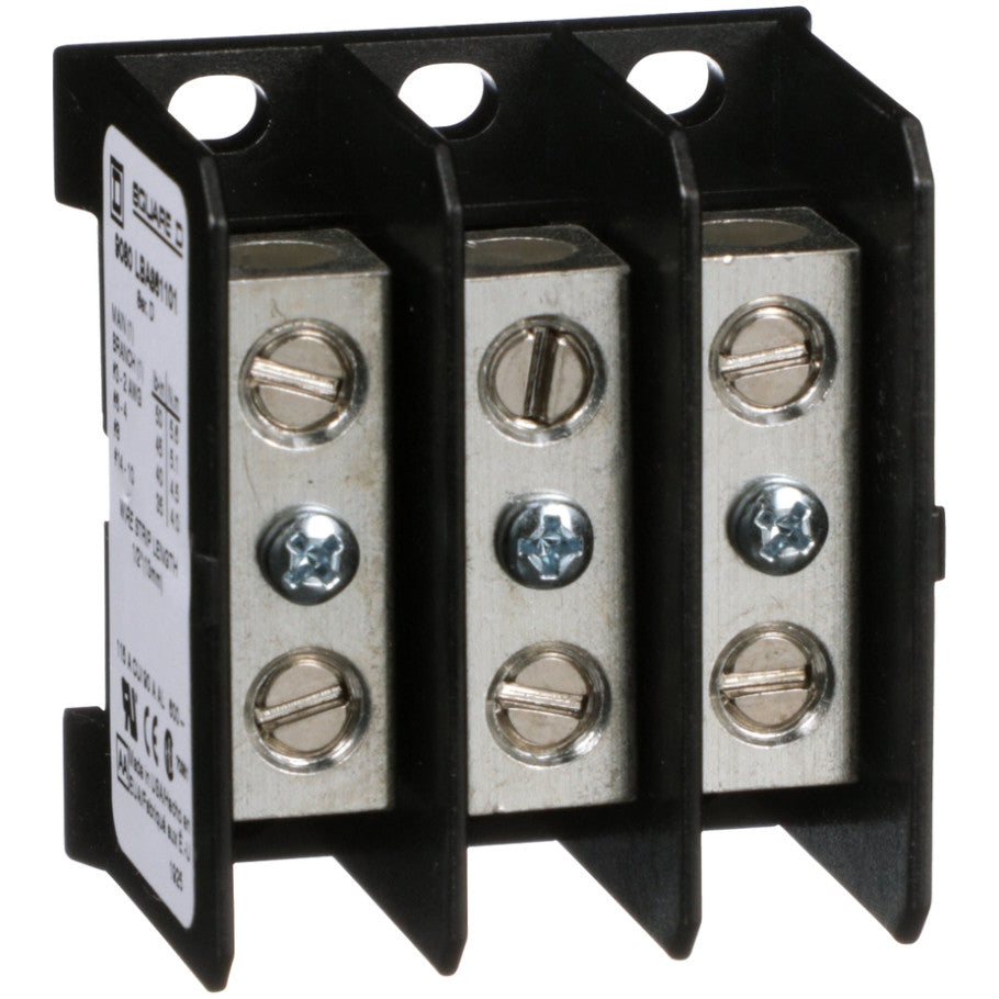Power distribution block, Linergy, 3 pole, 1 line, 1 load, 115A CU, 90A AL, 600 V