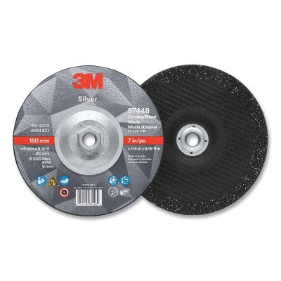 3M 051125-87448 Silver Depressed Center Grinding Wheel, 7 in dia, 1/4 in, 5/8 in-11 Arbor Thread, 36 Grit, Precision Shaped Ceramic