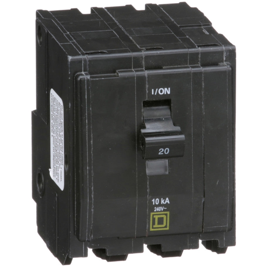 QO Miniature Circuit Breaker, Plug-In, 10kA, Common Trip, 240 Vac, 3-Pole, 20A