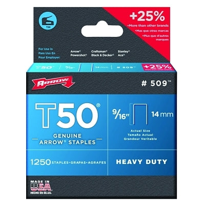 T50 Type Staple, #509 9/16 in L x 3/8 in W, 1,250/PK