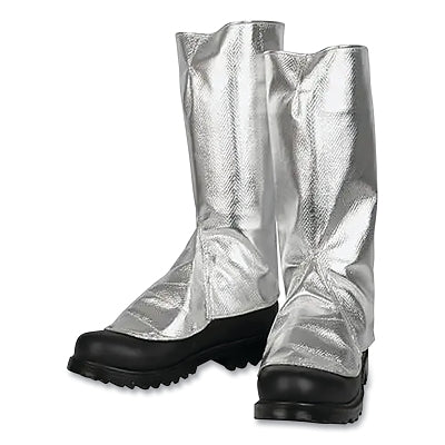 Aluminized Carbon Kevlar Spats, 529ACK, 19 oz ACK, Std Leggings 15 in H, Spring Steel Clip/Hook-and-Loop, One Size, Silver