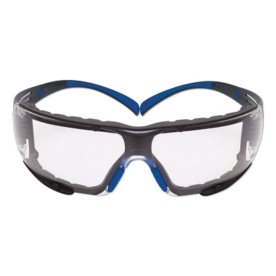 3M SF401SGAF-BLU-F SecureFit 400 Series Protective Eyewear, Clear Poly Lens, Anti-Fog/Anti-Scratch, Black/Blue Plastic Temples, Foam Gasket