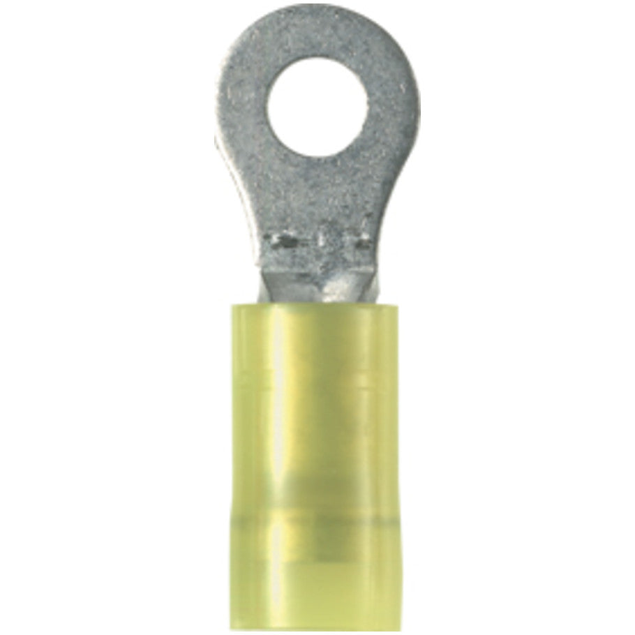Pan-Term PNF10-14R-L Ring Terminal, Yellow, Nylon, 10 AWG, 1/4" Stud, PK50