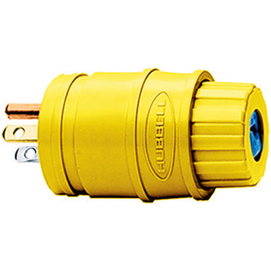 Elastogrip Yellow Watertight 15A/125V Straight Blade Plug, 2.65 x 1.55 x 2.65 in.