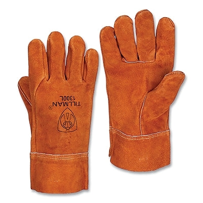 MIG Welding Gloves, 1300, Split Cowhide, Lg, Russet Brn, 2 in Str Cuff