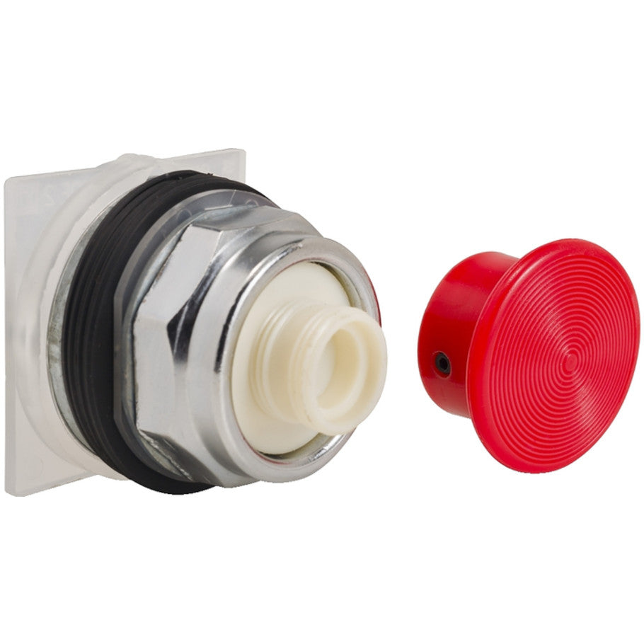 Non-Illuminated 30mm Pushbutton Operator, Momentary, No Contacts, 1-3/8 in. Diameter Screw-On Plastic Mushroom Button, Red