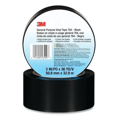 3M 021200-43429 General Purpose Vinyl Tape 764, 2 in x 36 yd x 5 mil, Black