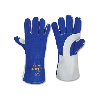 Stick Welding Gloves, 1252, Premium Side Split Cowhide Palm/BOH/Cuff, XL, Cut Resistant, Blue/Pearl, 14 in L Cuff