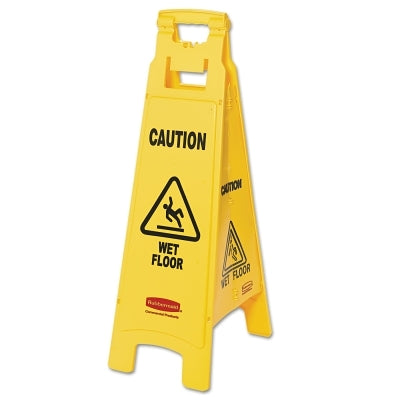 Floor Safety Sign, Caution Wet Floor, Yellow, 26 in L x 11 in W