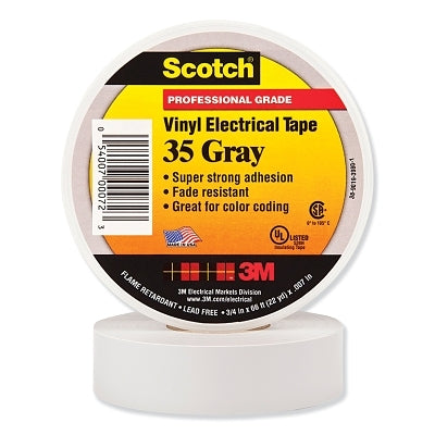3M 723 Vinyl Electrical Color Coding Tape, 35, 3/4 in W x 66 ft L, Gray