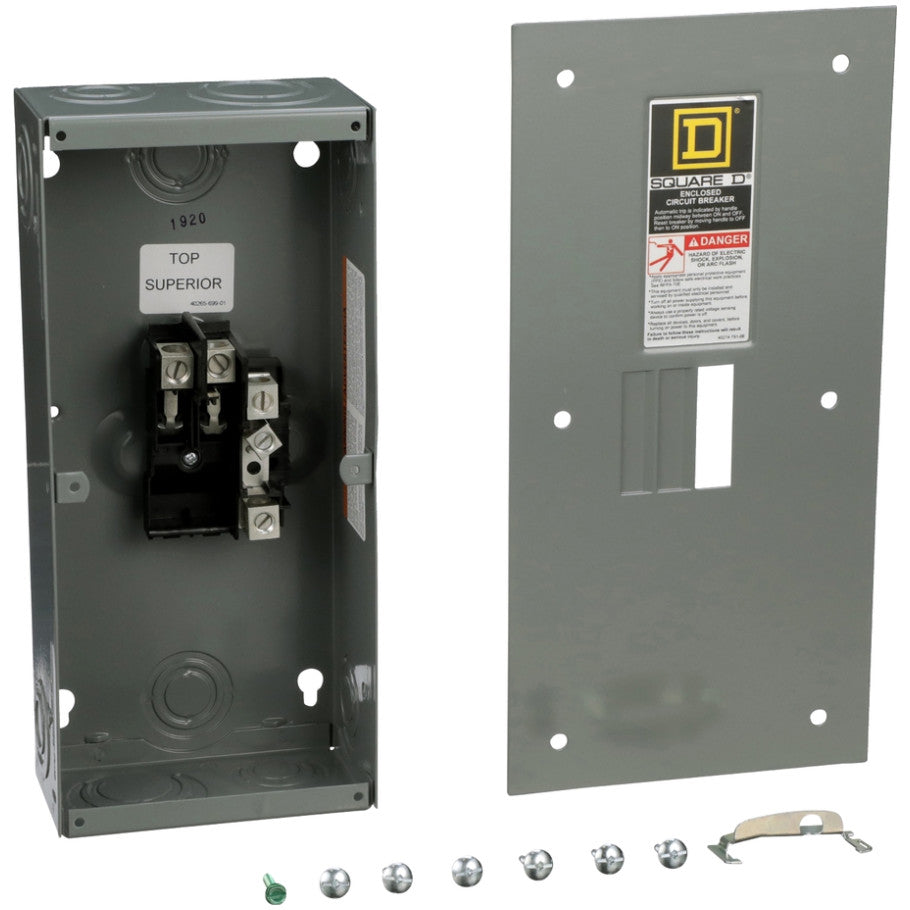 NEMA 1 QO Load Center Circuit Breaker Enclosure, 2-Pole, 120/240 Vac, 1-Phase, 22kA, Flush Cover, 2 Space, 100A