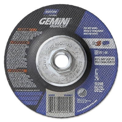 Gemini RightCut Right Angle Cut-Off Wheel, Type 27/42, 4-1/2 in dia x 0.045 in Thick x 5/8 in-11 Arbor, 1 EA/EA