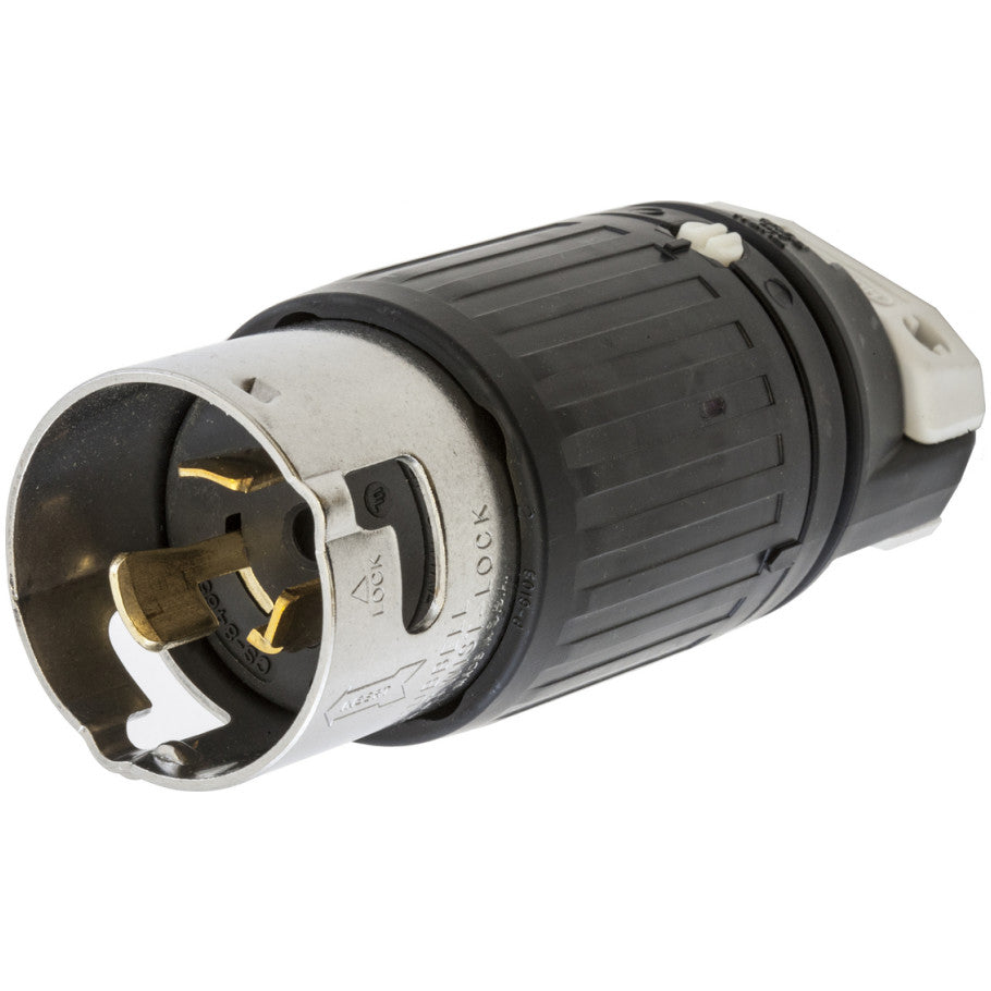 Twist-Lock Grounding Plug, Non-NEMA, 50A, 480V, 2P3W, Black and White