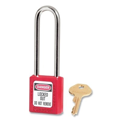 Zenex Thermoplastic Safety Lockout Padlock, 410, 1-1/2 W x 1-3/4 H Body, 3 in H Shackle, KD, Red