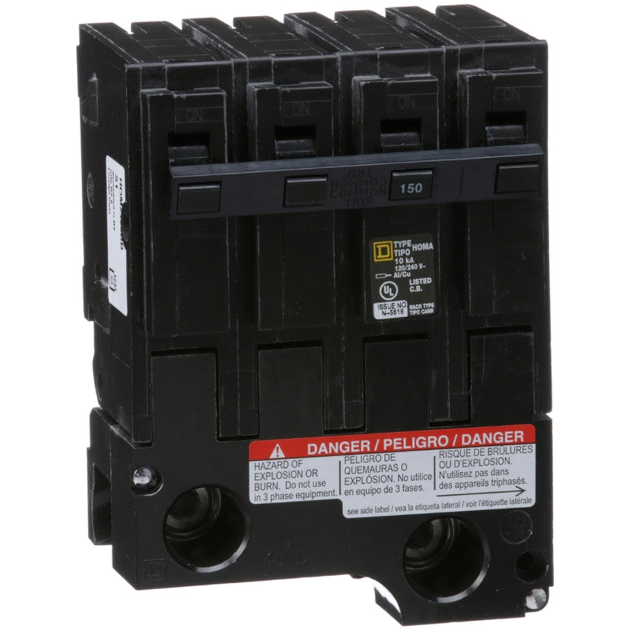 Homeline Circuit Breaker, Plug-In, 10kA, 120/240 Vac-Common Trip, 2-Pole, 150A, Use in 1-Phase Panel Rated 150A or Greater