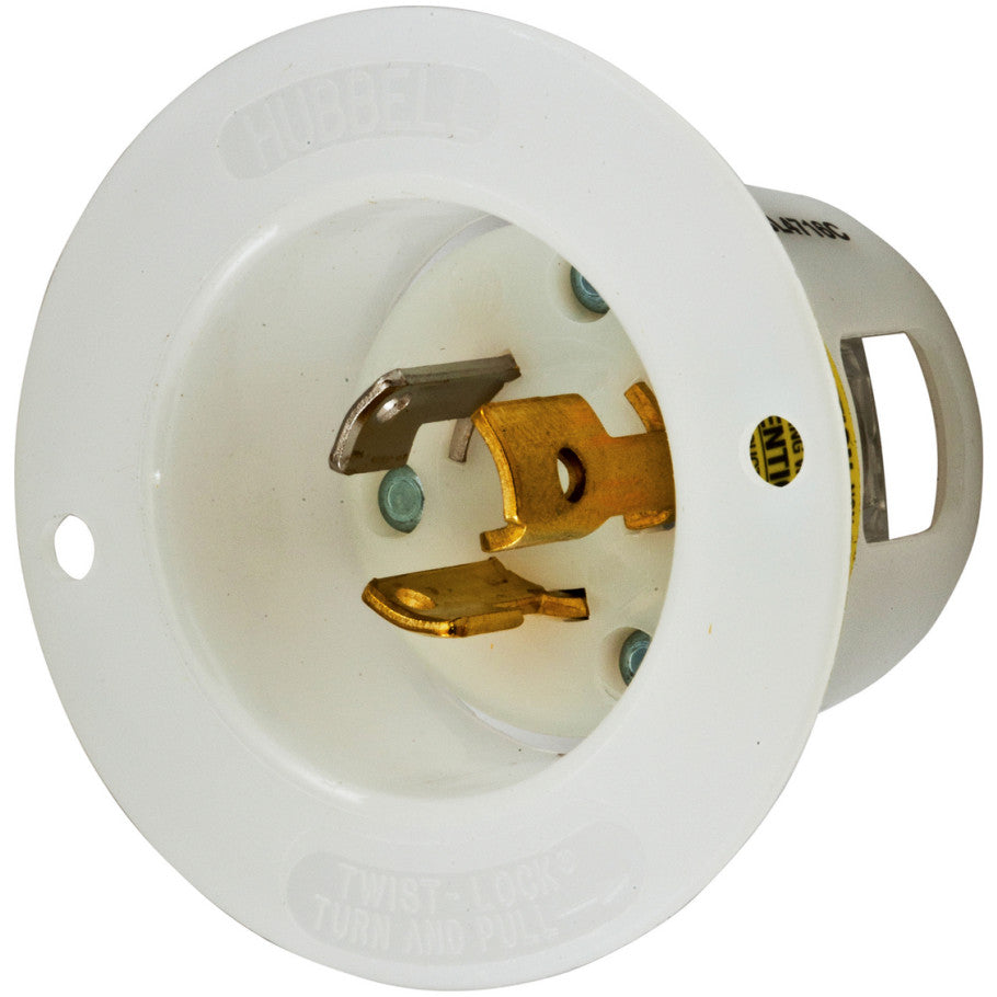 Twist-Lock Insulgrip Flanged Inlet, 15A, 125V, 2P3W, NEMA L5-15P, Back Wired, White