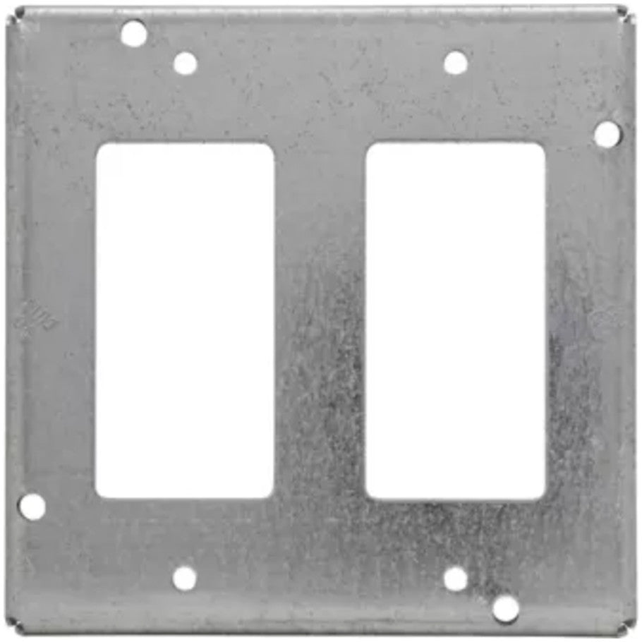 4-11/16 in. Square Surface Cover, Steel, 1/2 in. Raised, (2) GFCI Receptacles