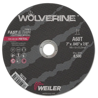 Wolverine Cut-Off Wheel, Type 1, AO, 7 in dia x 7/8 in AH x 0.045 in Thick, 60T, 1 EA/EA