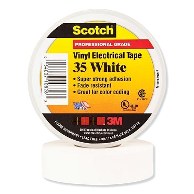 3M 102328 Vinyl Electrical Color Coding Tape, 35, 1/2 in W x 20 ft L, White