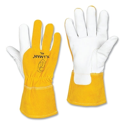 MIG Welding Gloves, 48, Top Gr Goatskin Palm/Split CH BOH/Cuff, XL, Bourbon Brn/Pearl, 3-1/2 in Shirred Cuff