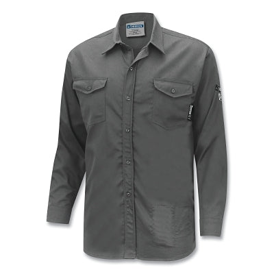 FR/Arc-Rated Safety Shirt, ZFI504, Long-Sleeve Collared, Button-Up, 88 Cotton/12 HT Nylon, 2XL, Gray