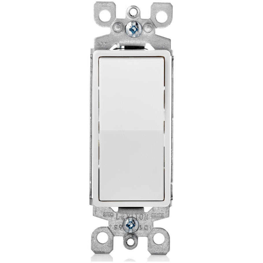 Decora Rocker Switch, Residential Grade, Self Grounding, 15A 120/277V, 3 Way, White