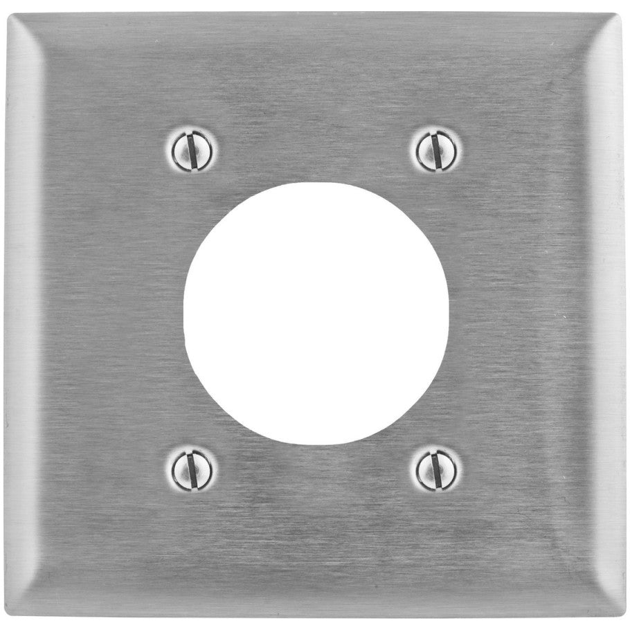 2 Gang Single Receptacle Stainless Steel Wall Plate With 2.16 in. Dia. Device Opening