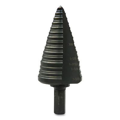 GSB Series Step Bit, 1-1/8 in, 3/16 in to 1/8 in dia Cutting, 5-Step