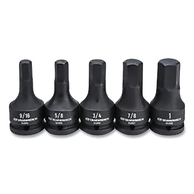 Impact Socket Set, 3/4 in Dr, 6-point, SAE, 9/16 in to 1 in, 5-Pc Hex Bit, Incl Metal Rail