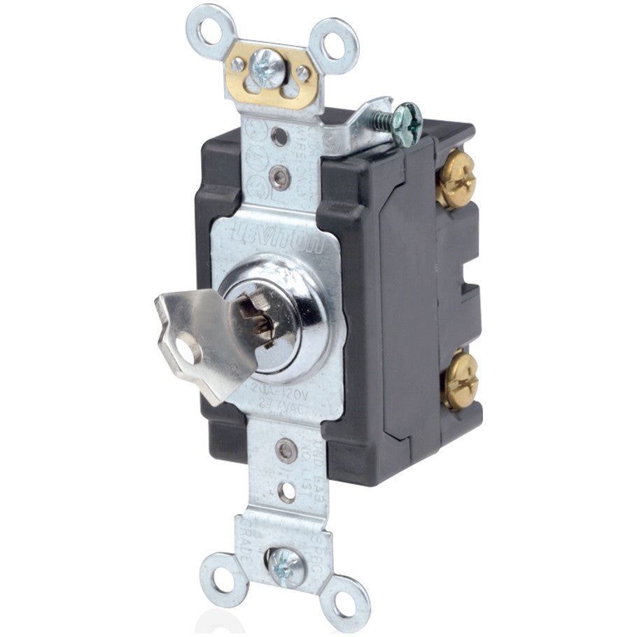 Keyed Switch, 20 A, 120/277 VAC, 3-Way, Chrome