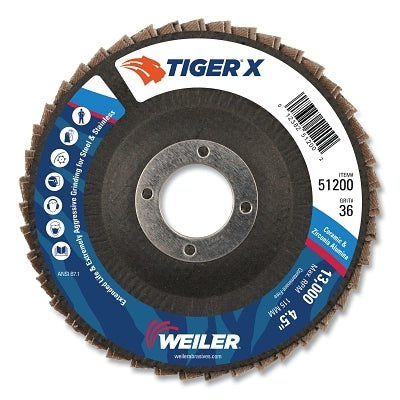 Tiger X Flap Disc, Type 29, 4-1/2 in, 36 Grit, 7/8 in Arbor