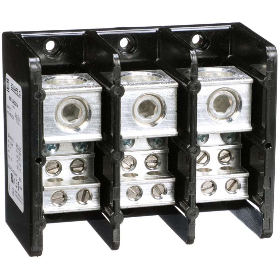 Power distribution block, Linergy, 3 pole, 1 line, 4 load, 335A Cu, 270A Al, 600V