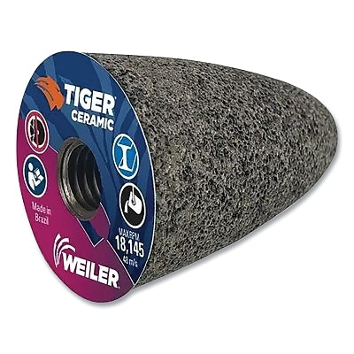 Tiger Grinding Cone, 2 in dia x 3 in Thick x 5/8 in-11 Arbor, 20 Grit, Ceramic Alumina, Type 16, 12 EA/BX