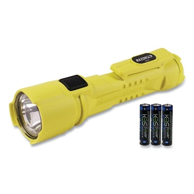 Razor LED Flashlight, 3 Batteries, AA, High 325 Lumens, Low 125 Lumens, Belt Clip, High-Vis Yellow
