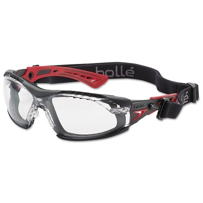 Rush+ Series Safety Glasses, Clear Lens, Anti-Fog,Anti-Scratch, Polycarbonate, Black/Red Frame