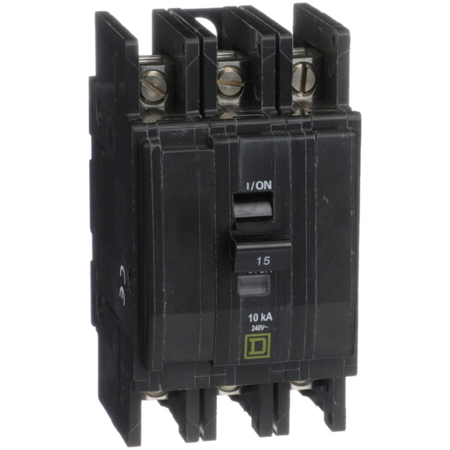 QOU Miniature Low Ampere Circuit Breaker, Unit-Mount, 10kA, 240 Vac, 3-Pole, 15A