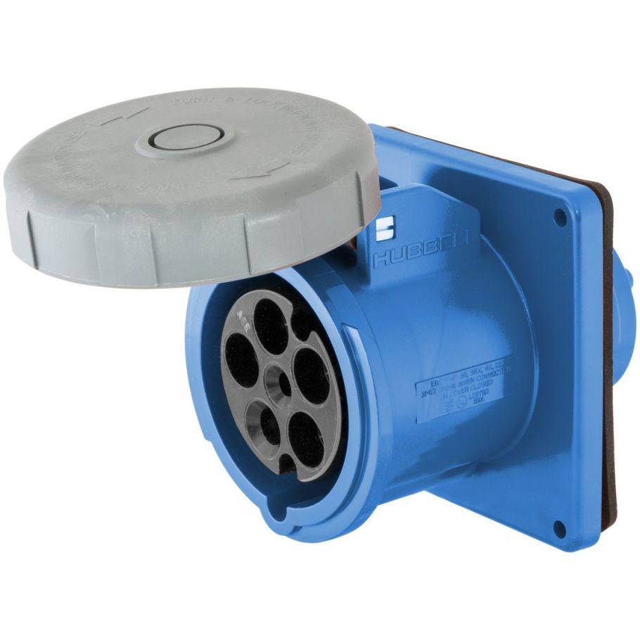 Pin and Sleeve Receptacle, Single, Watertight, 60A 120/208V, 4P5W, Blue