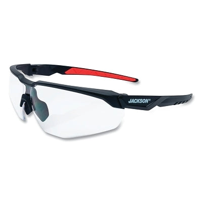 Hyperguard Safety Glasses, Clear, Polycarbonate, Anti-Fog, Black Half Frame, Red Temple