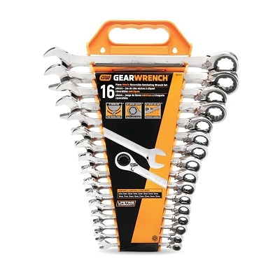 16 Pc Reversible Combination Ratcheting Wrench Sets, 12 Point, Metric