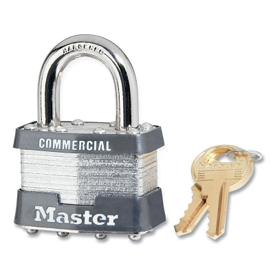 No. 81 Laminated Steel Padlock, 5/16 in dia x 3/4 in W x 15/16 in H Shackle, Silver/Gray, Keyed Alike, Keyed 18R06
